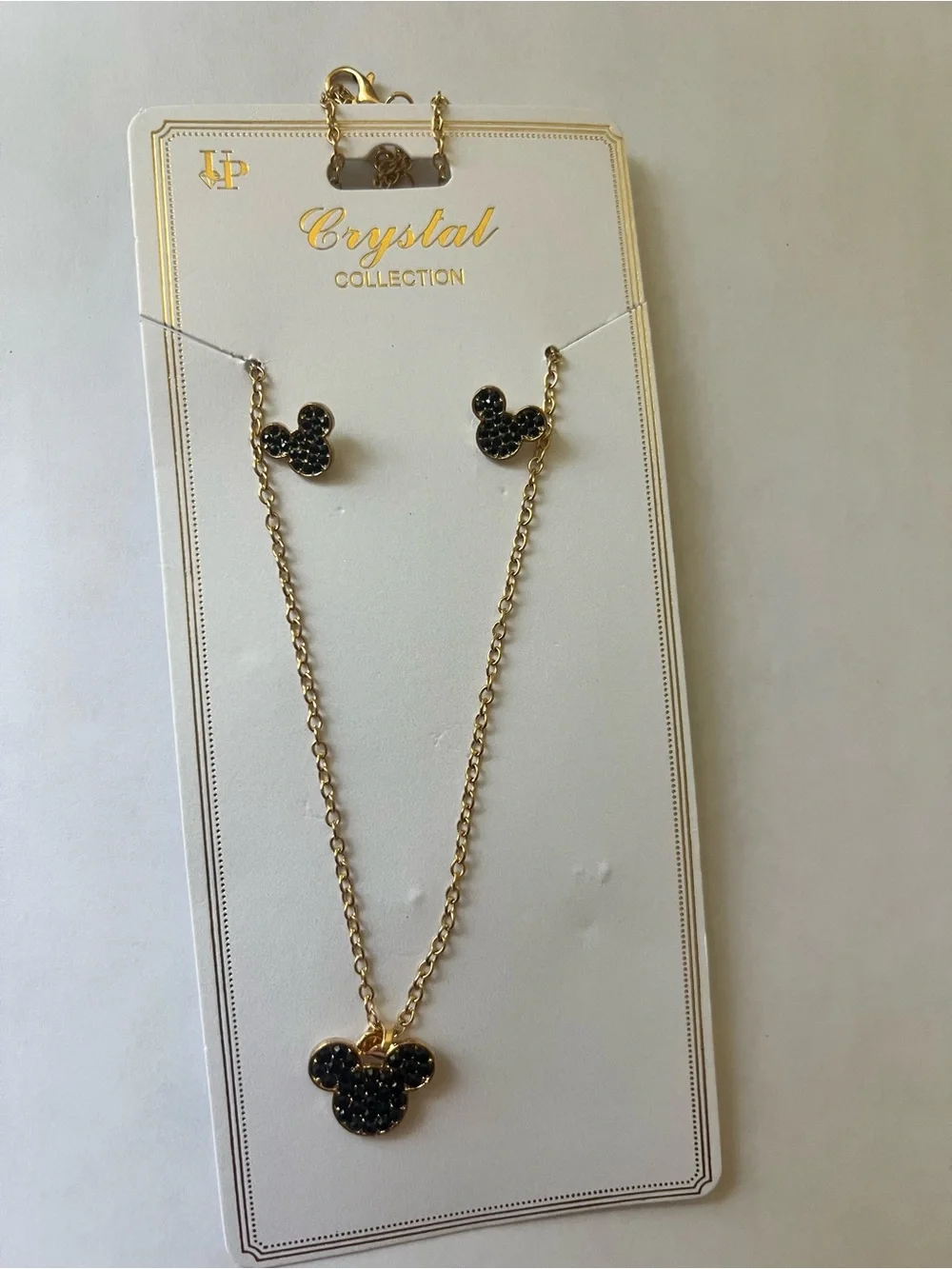 Girls Gold-Tone Necklace & Earring Set with Black Crystal Mouse Charms